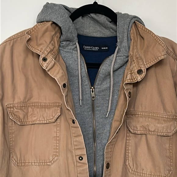 Faded Glory Mens Heavy Canvas Hooded Sweatshirt Jacket Snap Workwear Trucker XL - Picture 3 of 9